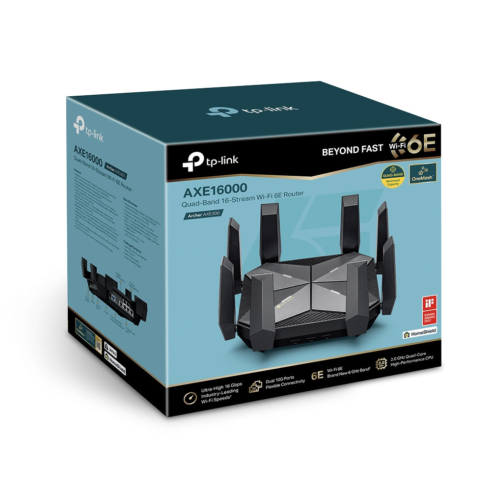 TP-Link Archer AXE300 (AXE16000 Quad-Band 16-Stream Wi-Fi 6E Router with Two 10G Ports)