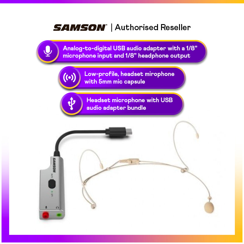 Samson DEU1 Broadcast Headset Microphone Bundle (DE5 mic+UP1 adapter)