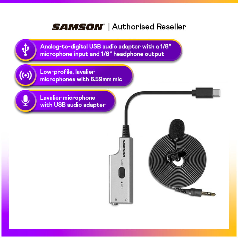 Samson LMU1 Broadcast Lavalier Microphone Bundle (LM8 mic+UP1 adapter)
