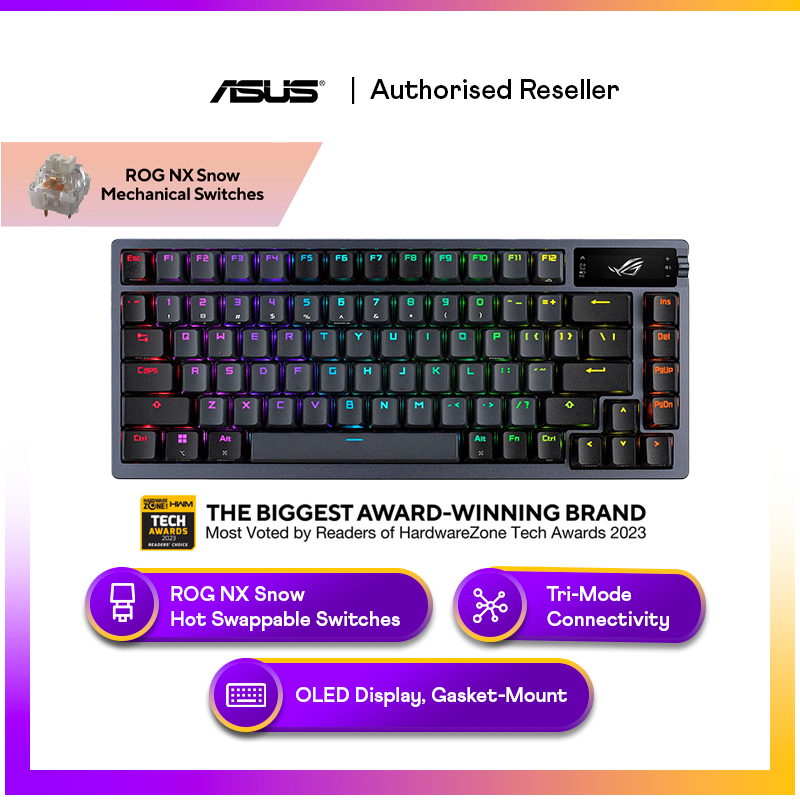 ASUS ROG Azoth gaming keyboard (NX Snow, Gunmetal Grey)