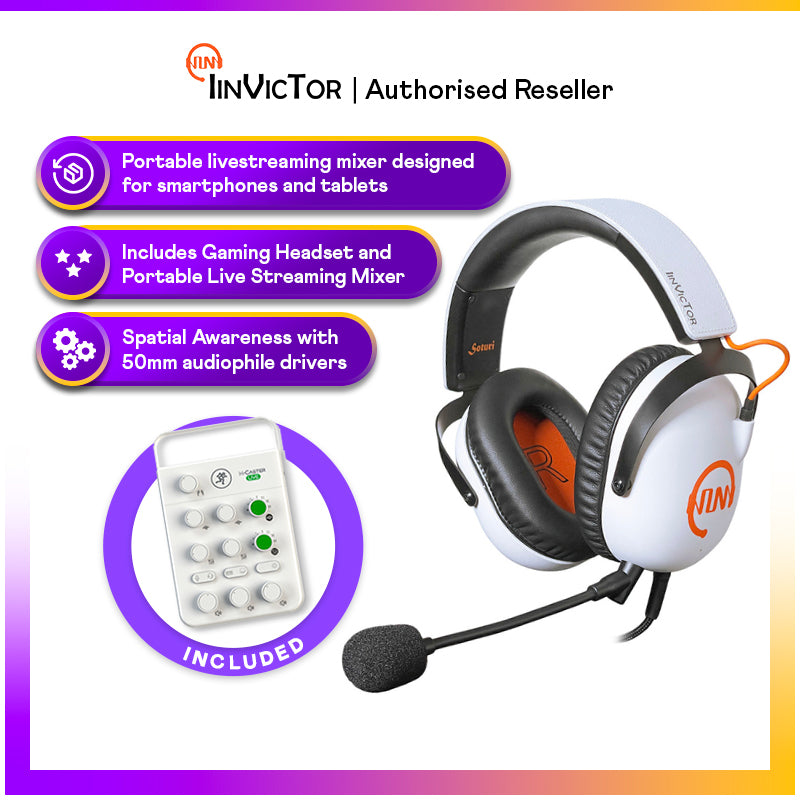 IINVICTOR Soturi Gaming Headset & Mackie M-Caster Live Portable Livestreaming Mixer (Bundle)